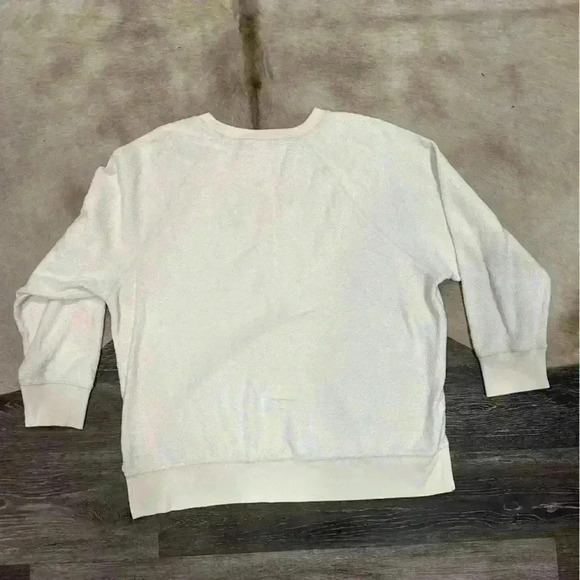 PINK Victoria’s Secret Pink Script Logo LARGE Sherpa Crew Sweatshirt Pullover VS - Picture 5 of 6